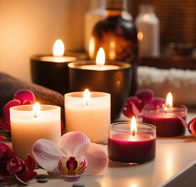 Bougies fleure pour une ambiance cosy dans un spa